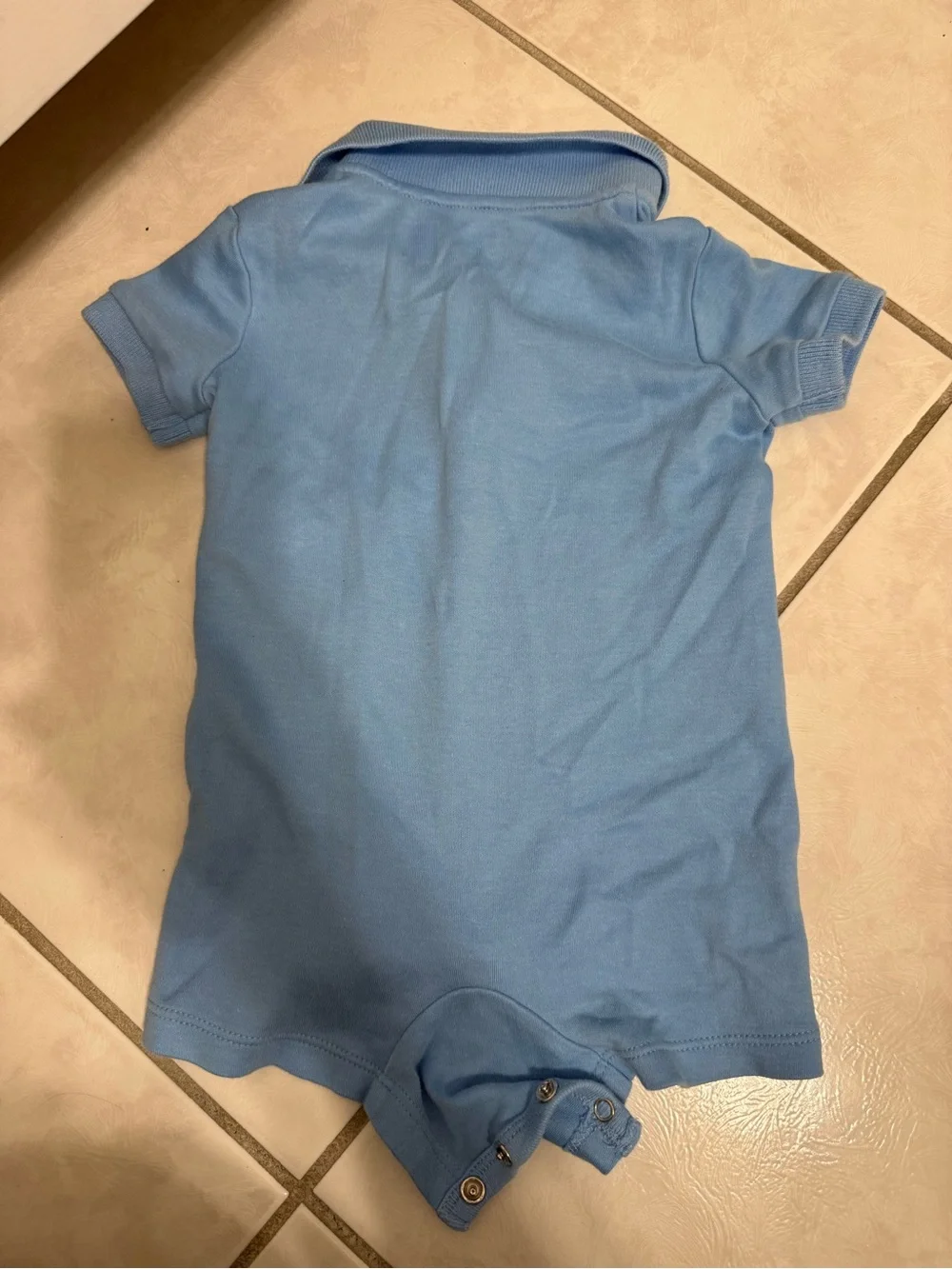 Ralph Lauren Boys Light Blue Polo Romper with Navy Pony